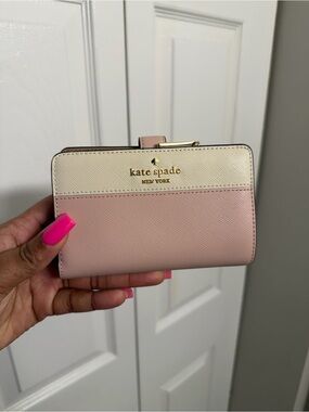 kate spade Pink and Cream Saffiano Compact Wallet